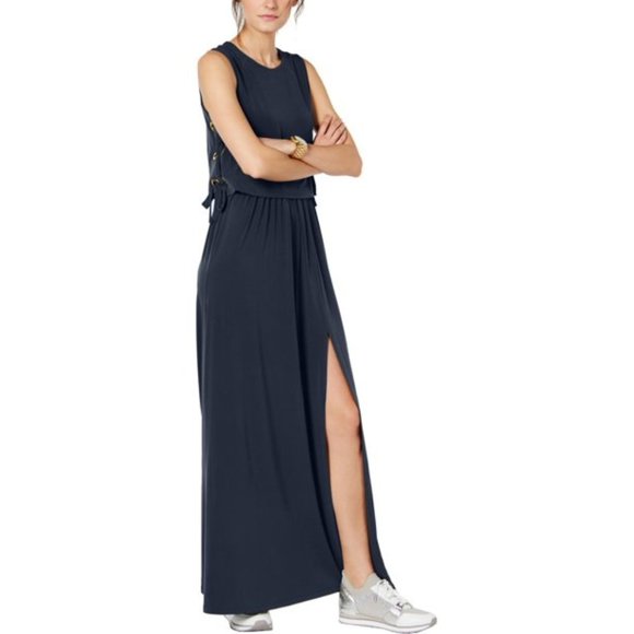 MICHAEL Michael Kors Womens Petites Grommet Lace-Up Maxi Dress - Picture 1 of 3